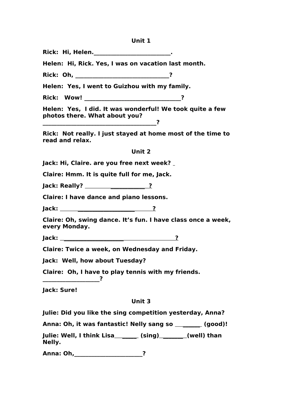 八年级上对话复习_第1页