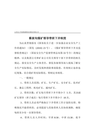 蔡家沟煤矿领导带班下井制度汇编