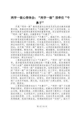 两学一做心得体会：“两学一做”须牵住“牛鼻子”