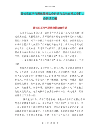 县长在正风气提效能推进会讲话与县长在残工委扩大会讲话汇编