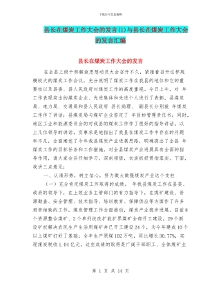 县长在煤炭工作大会的发言与县长在煤炭工作大会的发言汇编