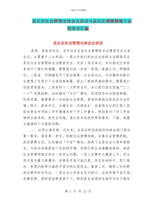 县长在社会管理全体会议讲话与县长在禁赌禁毒大会的发言汇编