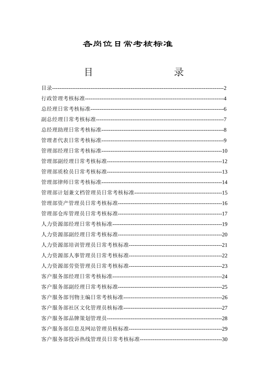 物业公司各岗位日常考核标准(67_第1页