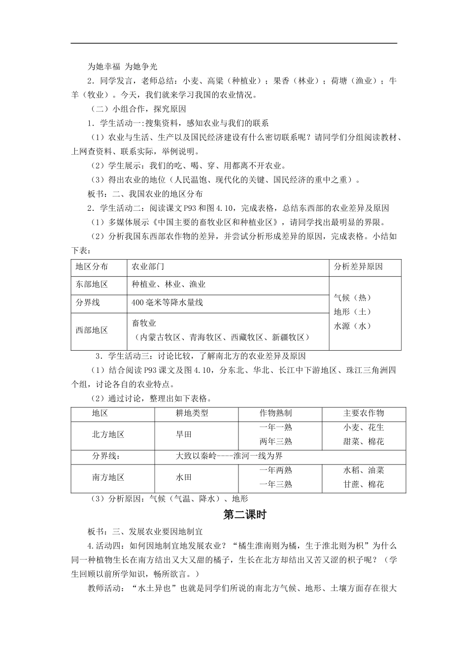 新版人教地理八年级上册《农业》教案_第2页