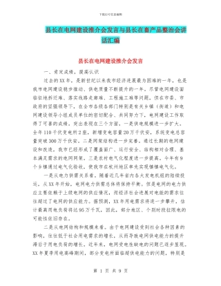 县长在电网建设推介会发言与县长在畜产品整治会讲话汇编