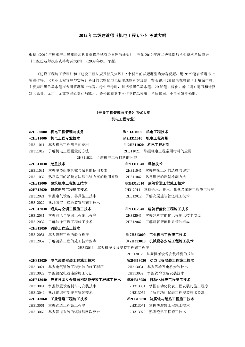 X年二级建造师《机电工程专业》考试大纲_第1页