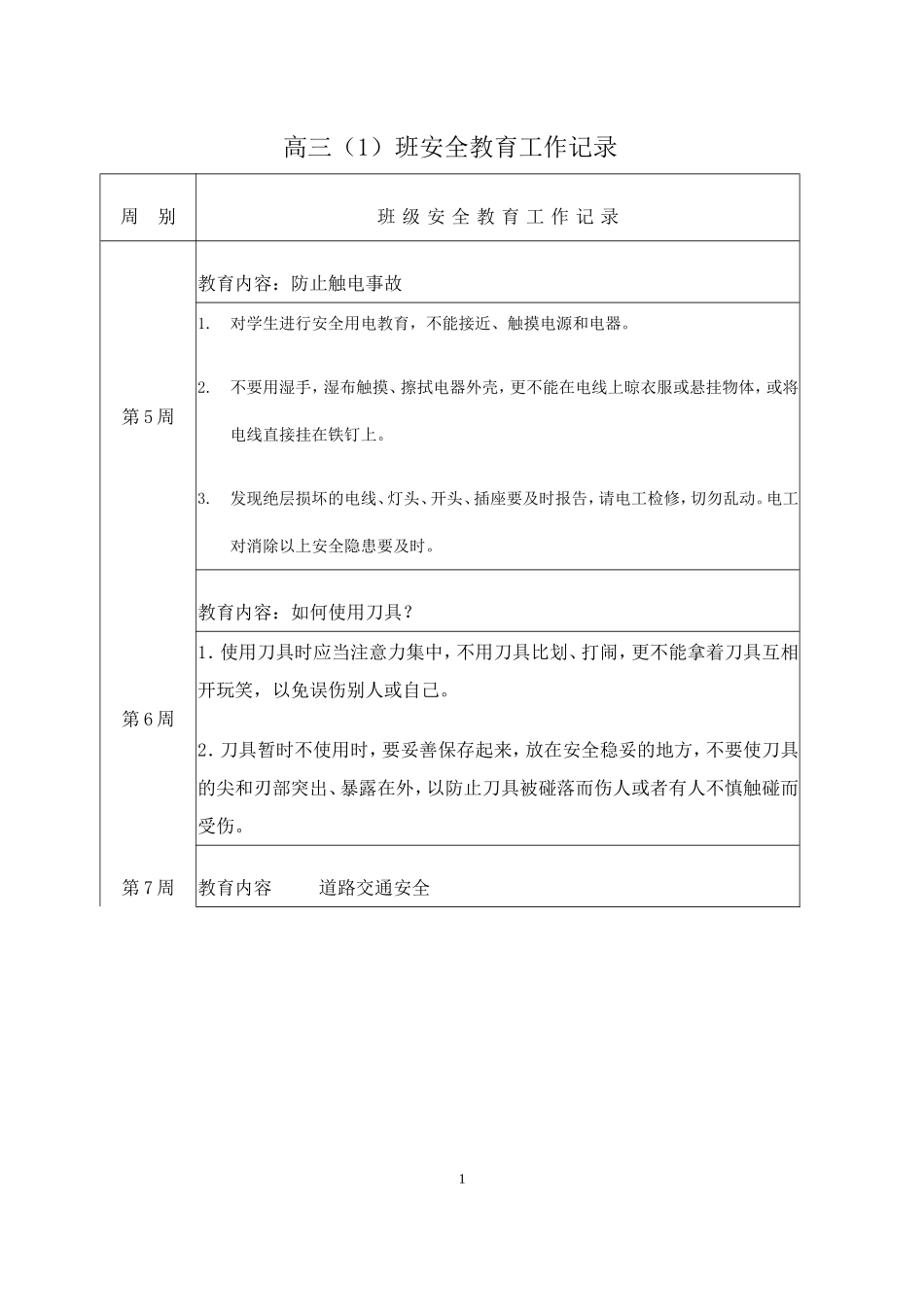 班级安全教育工作记录_第1页