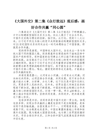 《大国外交》第二集《众行致远》观后感：画好合作共赢“同心圆”