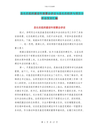 县长在组织建设年部署会讲话与县长在经济与项目分析会发言汇编