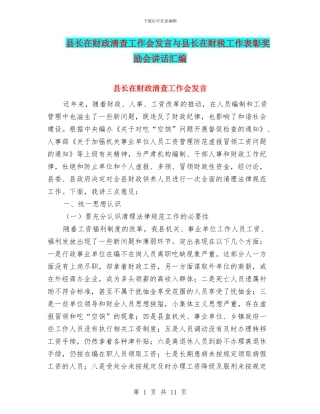 县长在财政清查工作会发言与县长在财税工作表彰奖励会讲话汇编