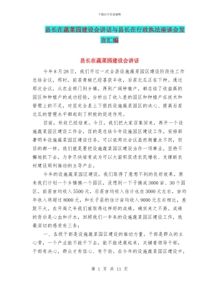 县长在蔬菜园建设会讲话与县长在行政执法座谈会发言汇编