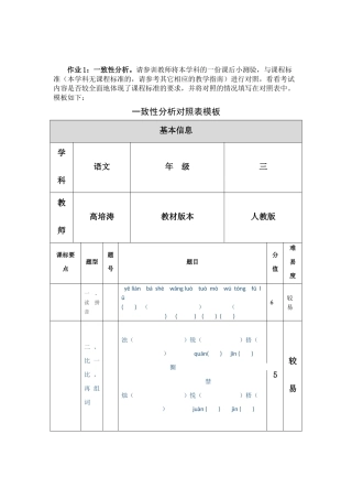 课后小测验与课标的对照表