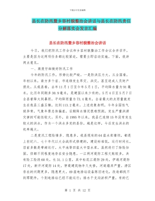 县长在防汛暨乡容村貌整治会讲话与县长在防汛责任分解落实会发言汇编
