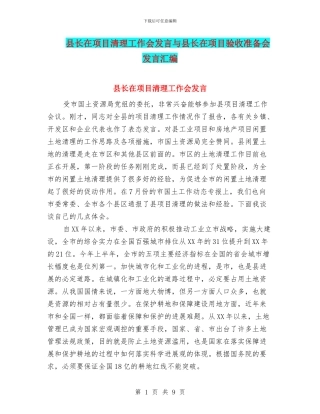 县长在项目清理工作会发言与县长在项目验收准备会发言汇编