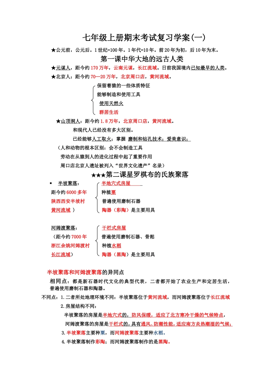 历史北师大版七年级上册期末复习提纲(全册)_第1页