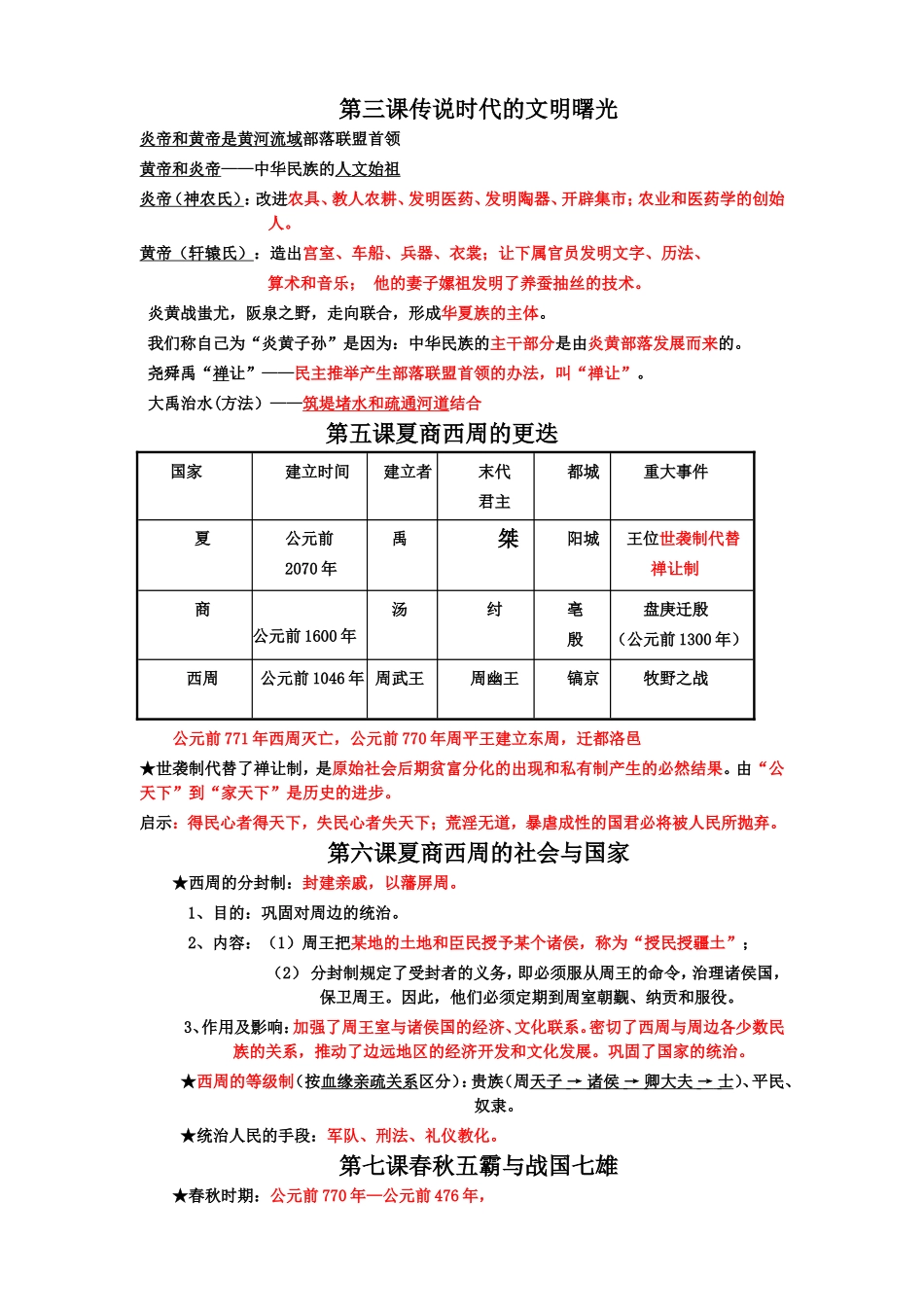 历史北师大版七年级上册期末复习提纲(全册)_第2页