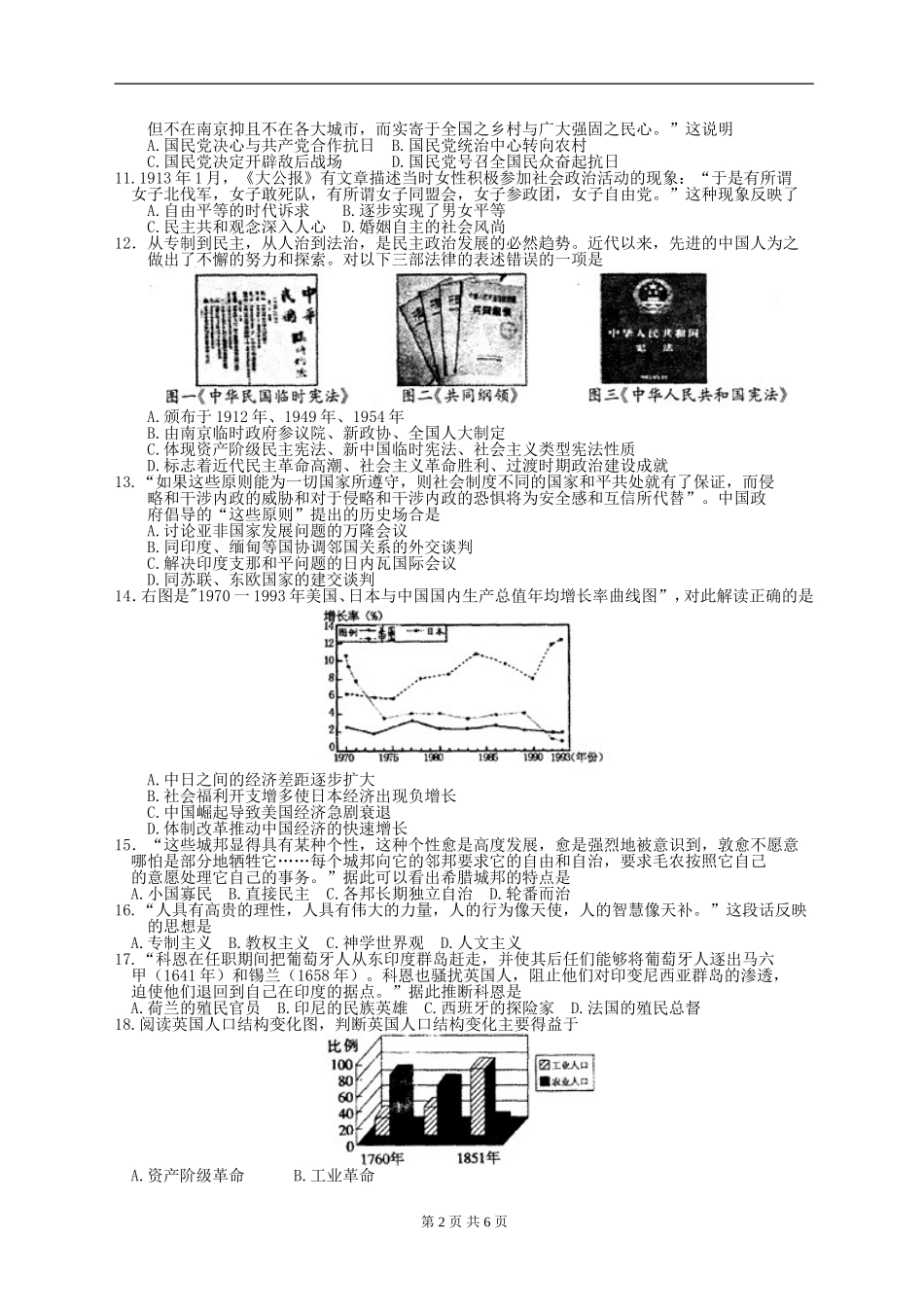 历史卷·2016届江西省南昌市高三上学期摸底测试（201508）WORD版_第2页