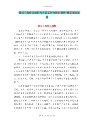 县长干部作风感悟与县长某年度述职报告