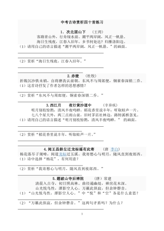 中考古诗赏析40首(练习)