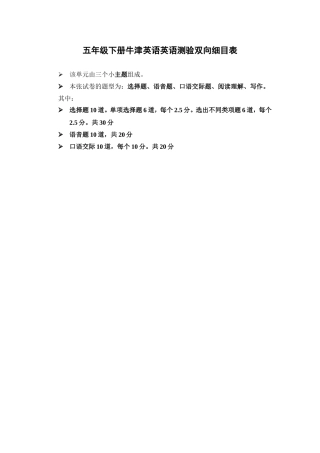 牛津英语单元测验双向细目表新