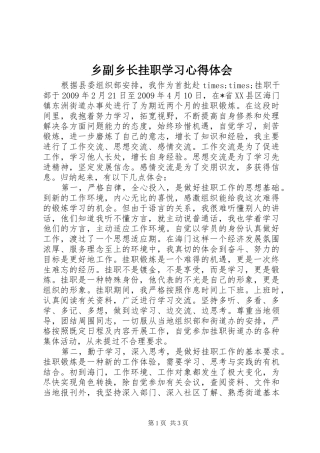 乡副乡长挂职学习心得体会