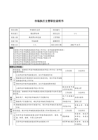煤炭行业-集团公司-事业部-市场执行主管岗位说明书