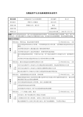 通信行业-网管中心传输室-光缆监控平台及电路调度岗位说明书