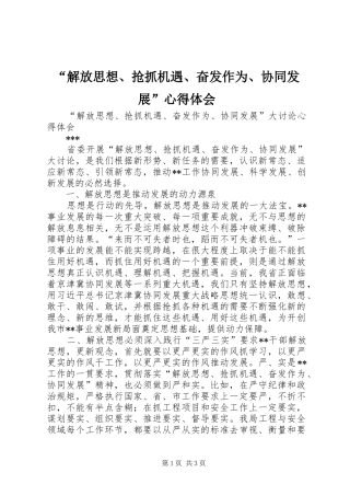 “解放思想、抢抓机遇、奋发作为、协同发展”心得体会