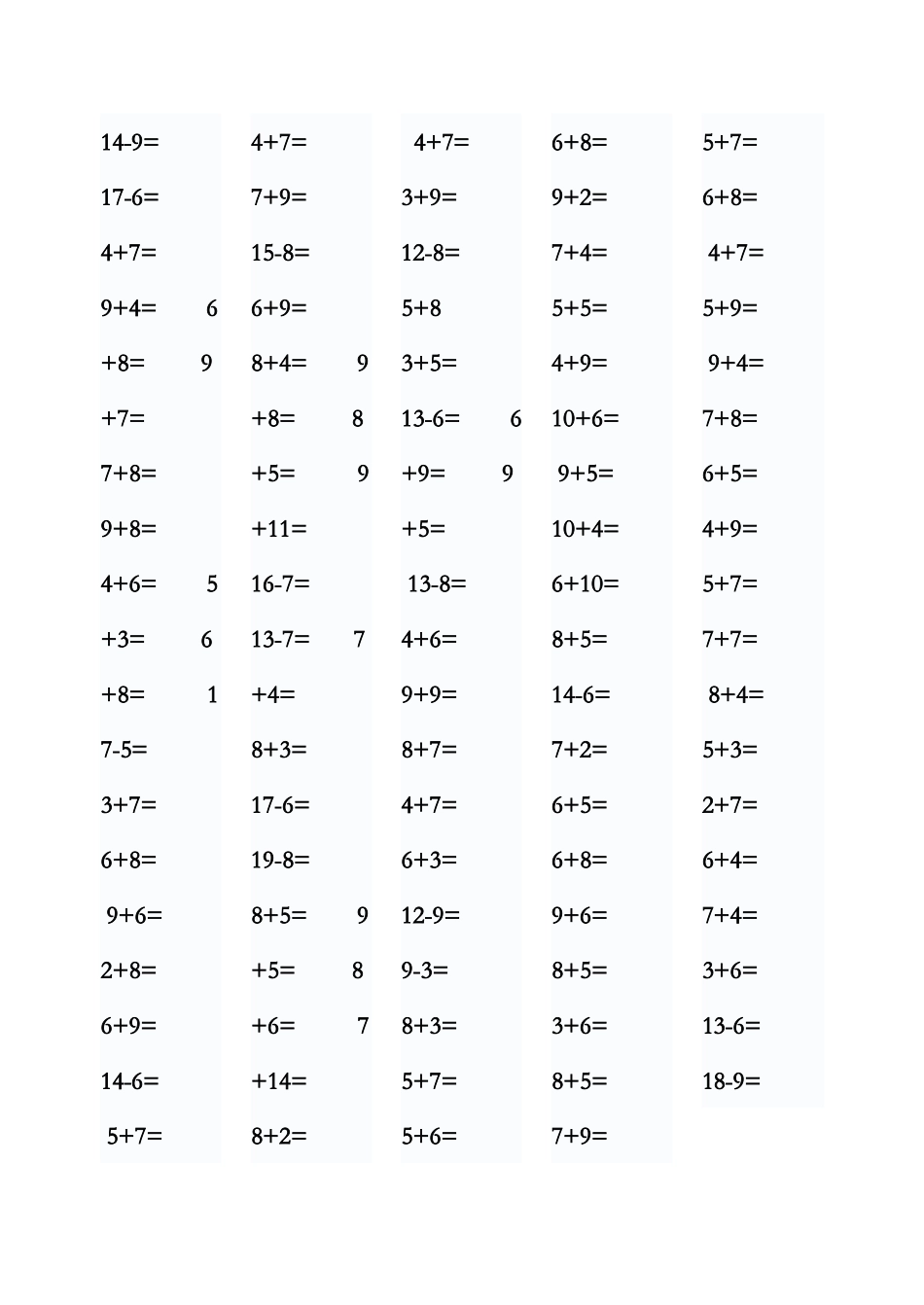小学一年级数学上册口算练习题_第3页