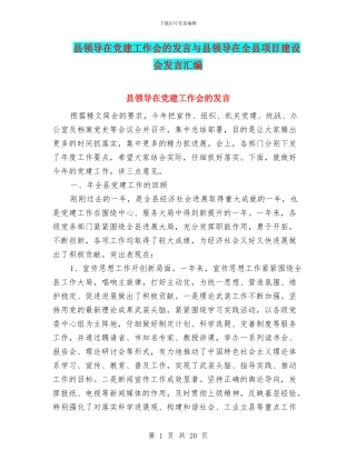 县领导在党建工作会的发言与县领导在全县项目建设会发言汇编