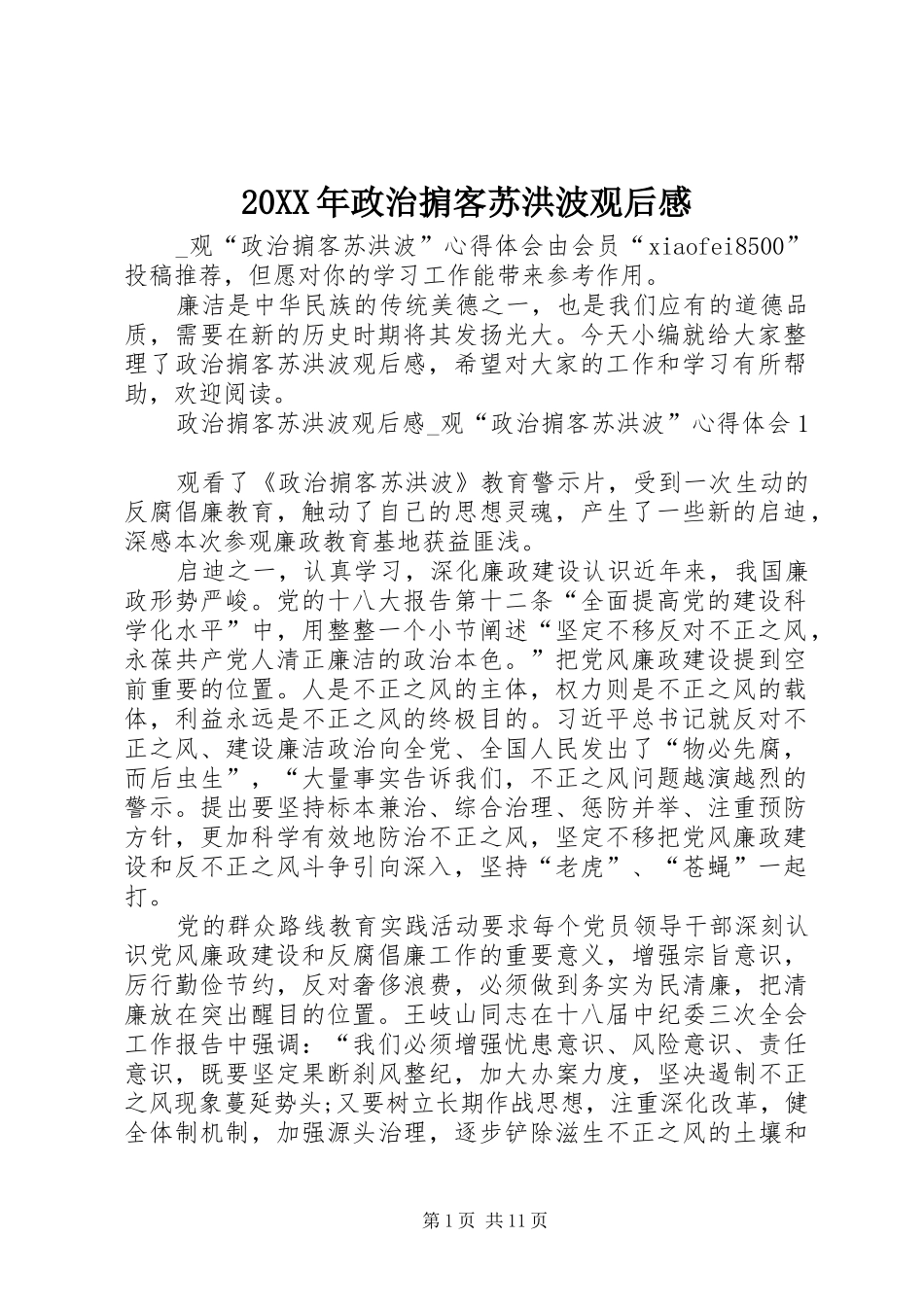 20XX年政治掮客苏洪波观后感_第1页