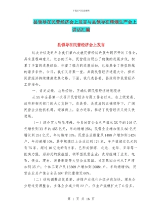 县领导在民营经济会上发言与县领导在烤烟生产会上讲话汇编