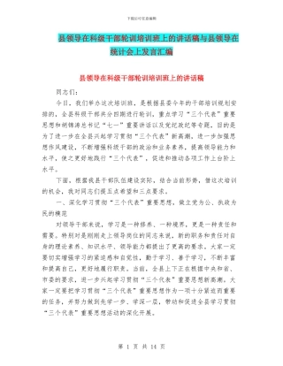 县领导在科级干部轮训培训班上的讲话稿与县领导在统计会上发言汇编