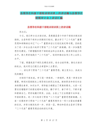 县领导在科级干部轮训培训班上的讲话稿与县领导在财税审计会上讲话汇编