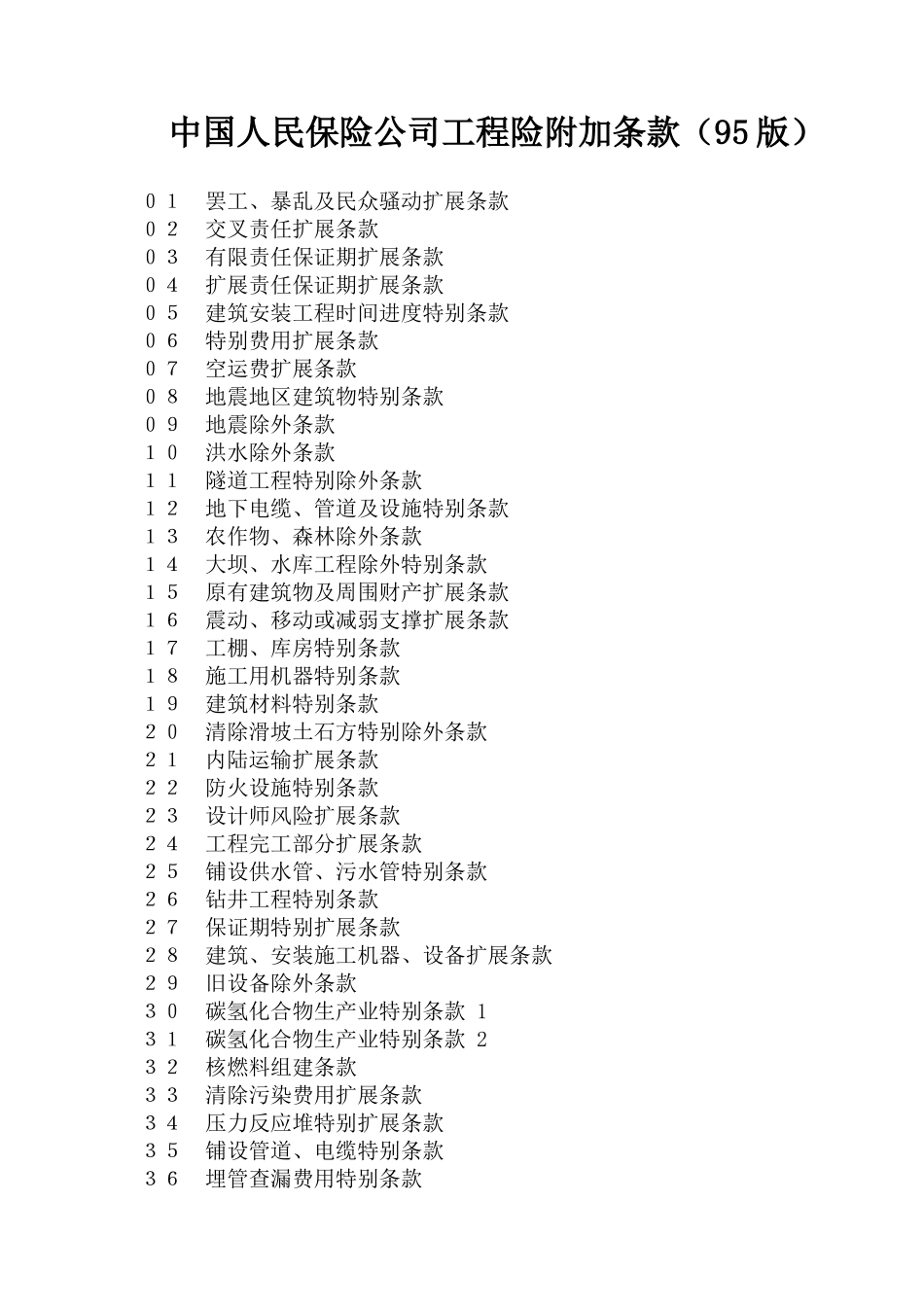 中国人民保险公司工程险附加条款95版(1)_第1页