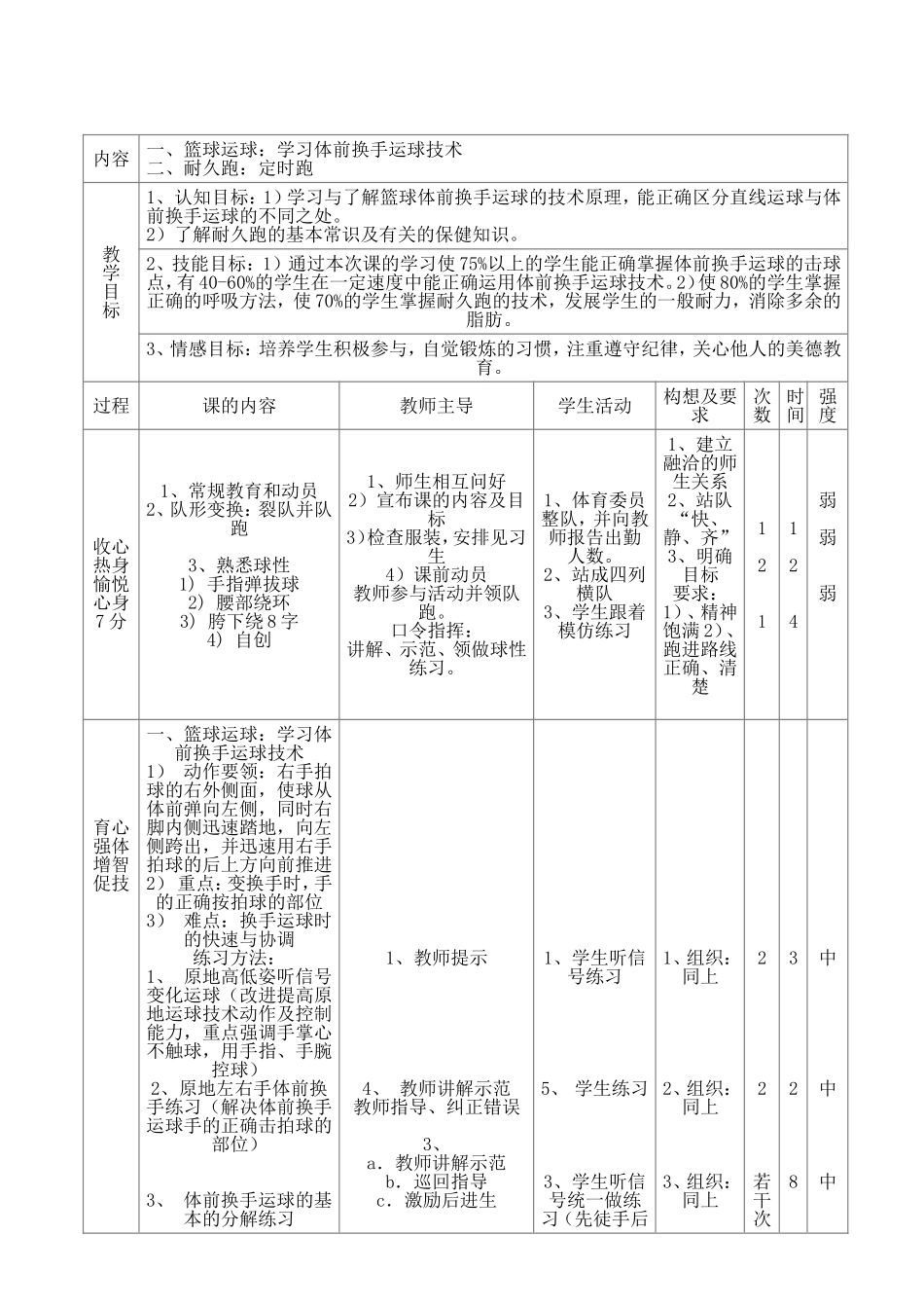 初中篮球运球教学设计_第2页