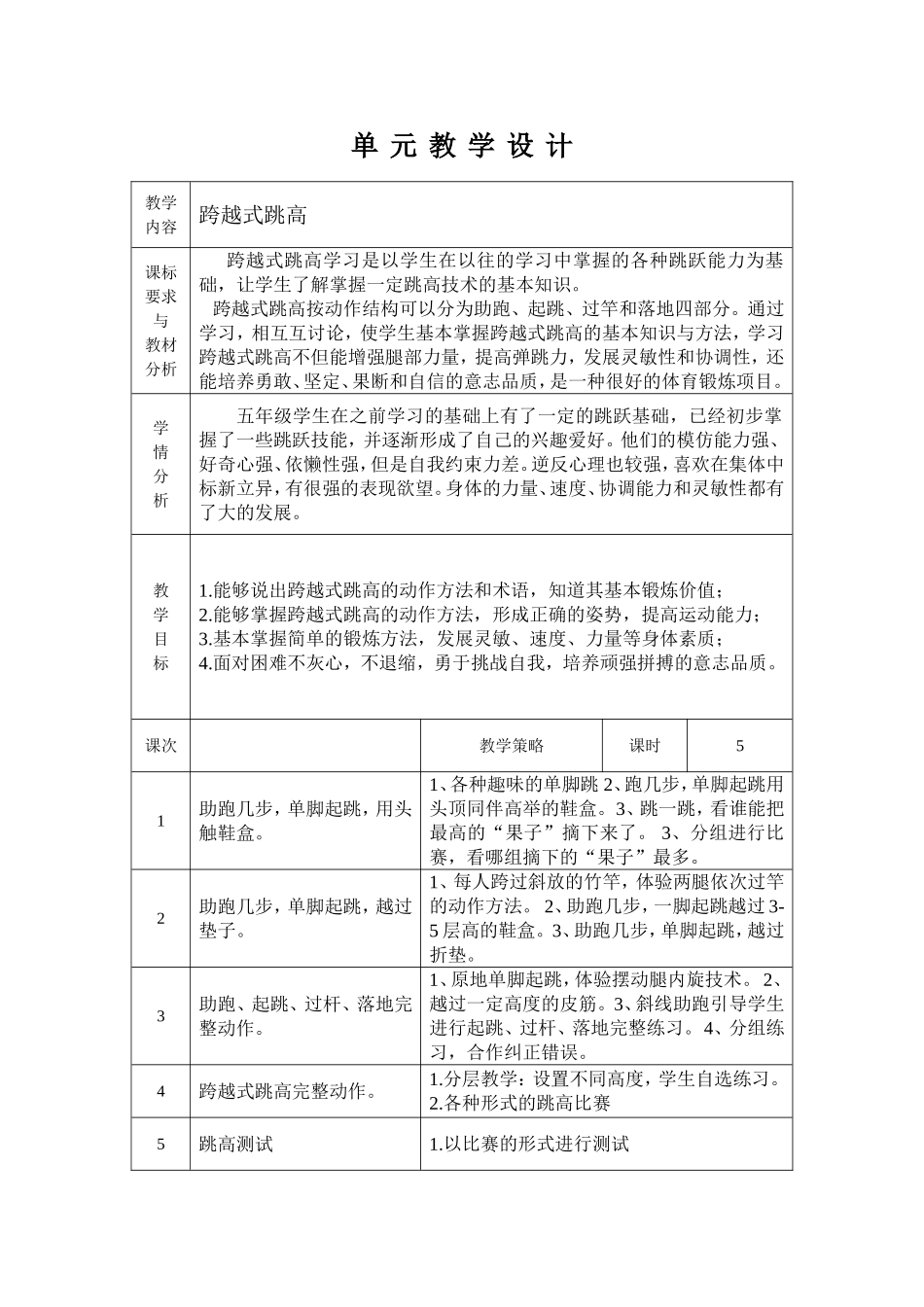 跨越式跳高单元教学设计_第1页