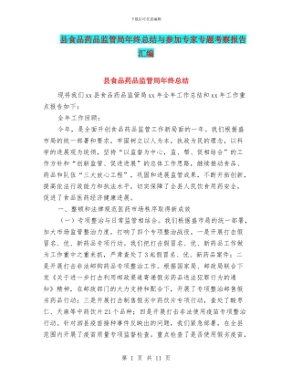 县食品药品监管局年终总结与参加专家专题考察报告汇编