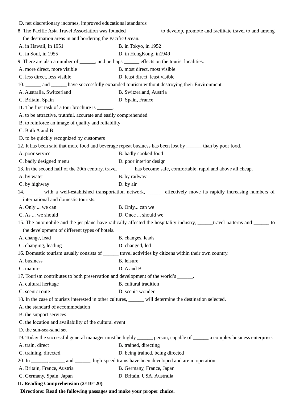 旅游英语选读自学考试试题_第2页