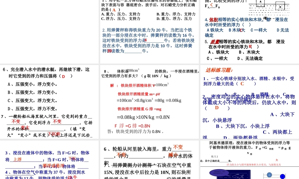 人教版八年级物理下册浮力复习(王茂元）