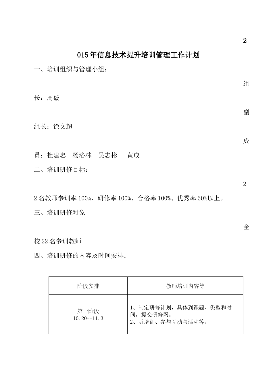 2015年信息技术提升培训管理工作计划_第1页