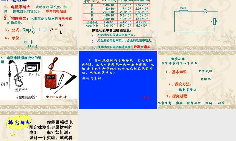 [中学联盟]河南省长垣县第十中学高二物理人教版高中物理选修3-1第二章恒定电流课件：26导体的电阻高中物理新课标版人教版选修3-1