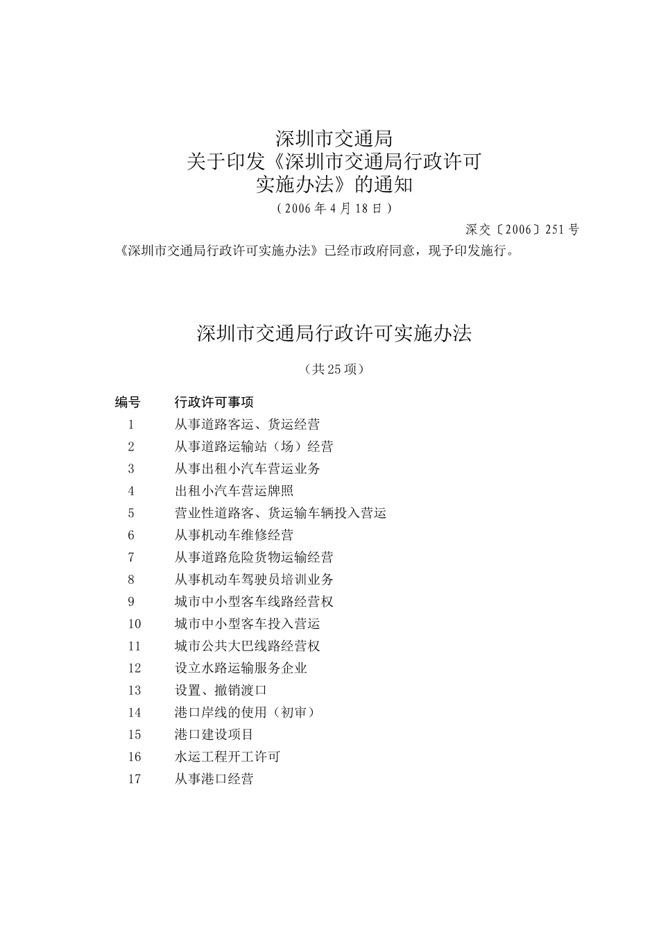深圳市交通局行政许可实施办法_第1页