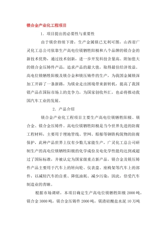 镁合金产业化工程项目培训资料