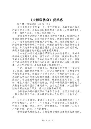 《大熊猫传奇》观后感