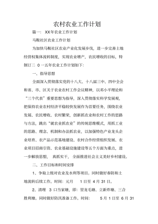 农村农业工作计划