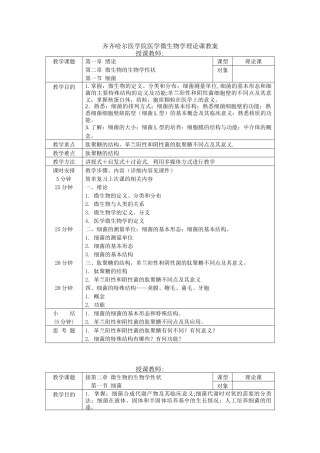 齐齐哈尔医学院医学微生物学理论课教案