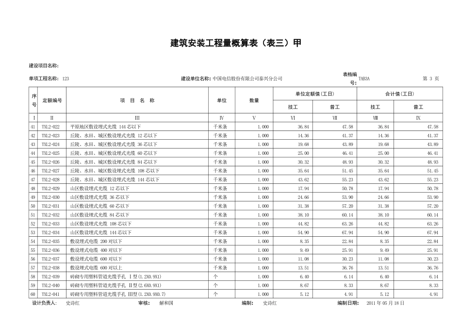 通信线路工程工日定额表(表三甲)_第3页