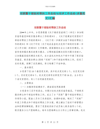 双联暨干部驻村帮扶工作总结与双评工作总结汇编