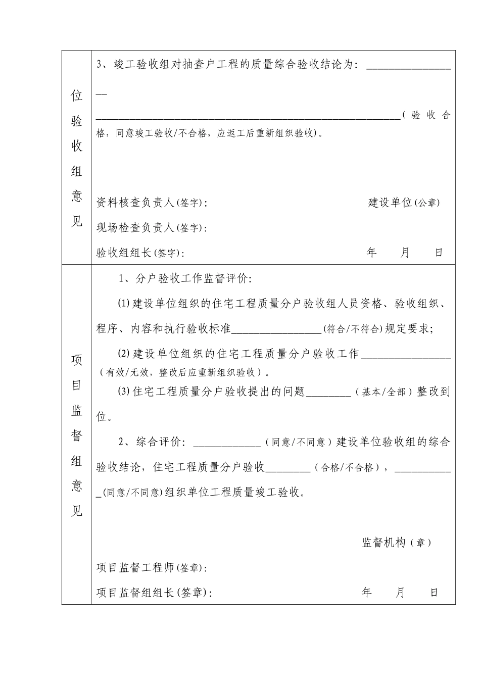 住宅工程质量分户验收意见整套空白_第2页